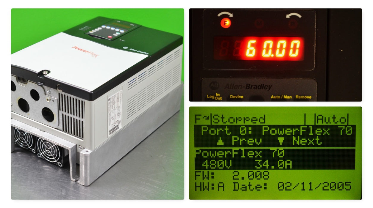 Allen-Bradley 20AD034A1AYNANNN 25HP 480V Powerflex 70 FRN: 2.008 Tested Good