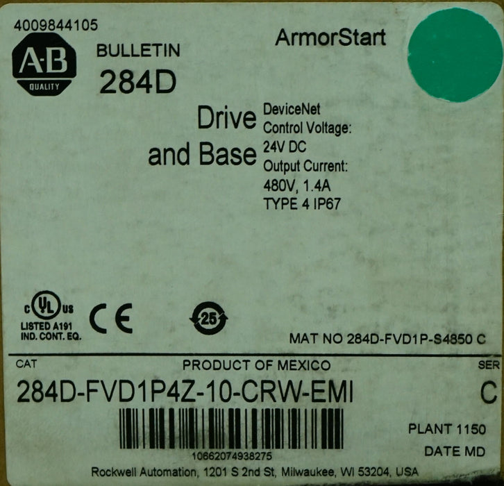 NEW ALLEN-BRADLEY ARMORSTART Control MODULE  CAT: 284D-FVD1P4Z-10-CRW-EMI Ser. C