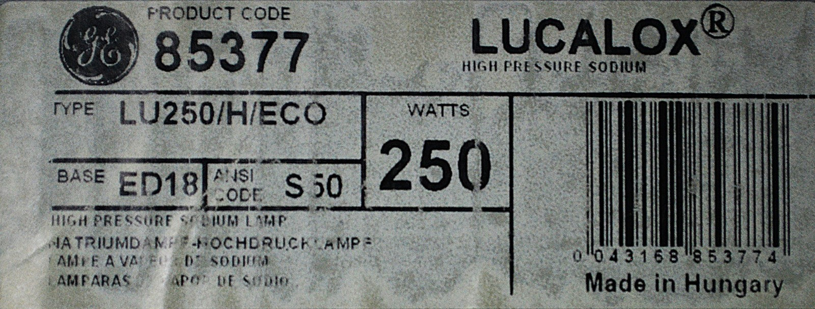 GE Lucalox Lamp General Electric LU250/H/ECO High Pressure Sodium 250 Watt Bulb