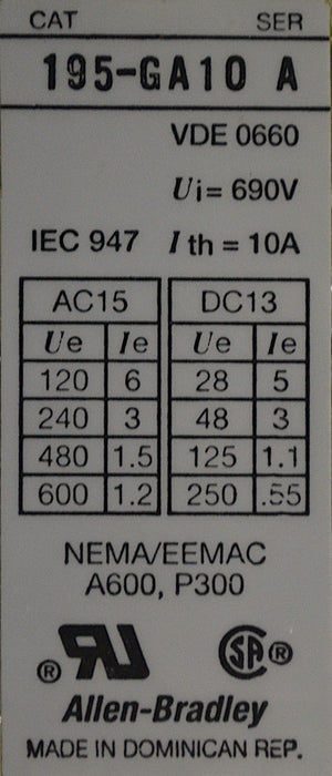 Allen-Bradley 194R-NJ200P3 200 AMP Disconnect Switch 3P 600VAC w/Handle 195-GA10