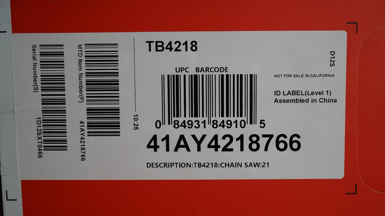 Troy-Bilt 41AY4218766 42cc 18 in. Low Kickback 2-Cycle Gas Chainsaw New