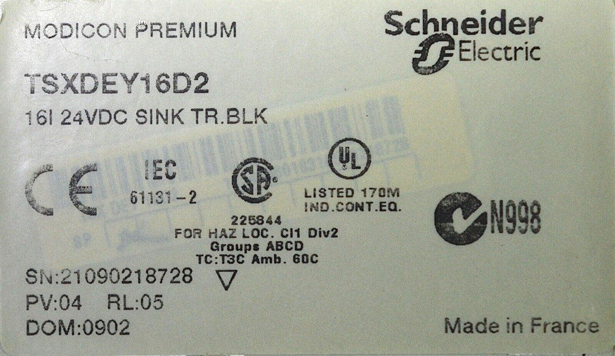 Schneider Electric TSXDEY16D2 Input Module TSXBLY01 Terminal Block QTY: Up to 50
