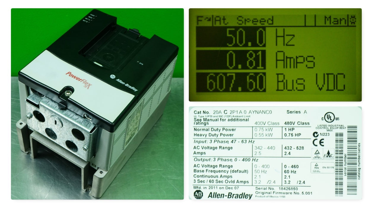 Allen Bradley Powerflex 70 1 HP 20AC2P1A0AYNANC0 Tested  Good FRN: 5.001