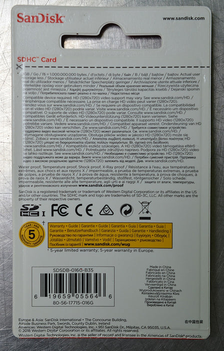 New SanDisk 16GB SDHC Memory Card I,  Class 4, SDSDB-016G-B35, (Quantity Avail.)